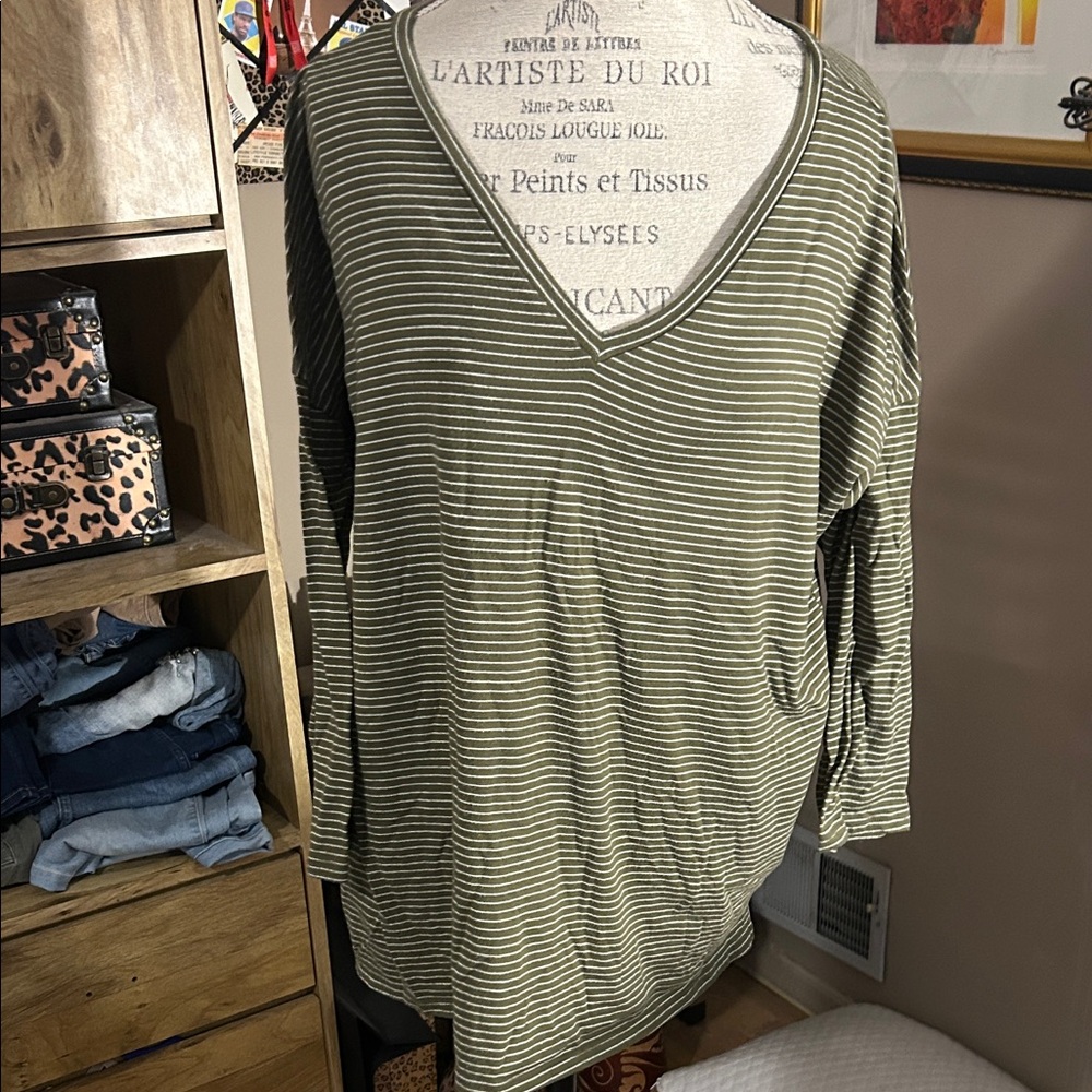 Simply Styled Olive Striped Long Sleeve Top - XL